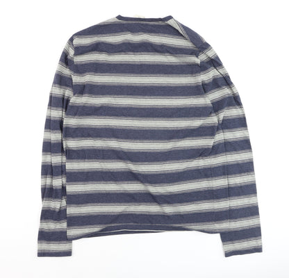 Hollister Men's Blue Striped Long Sleeve Casual Top XL