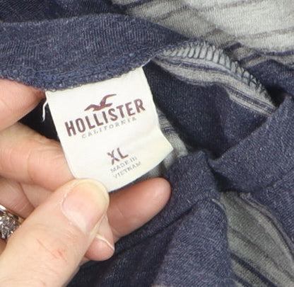 Hollister Men's Blue Striped Long Sleeve Casual Top XL