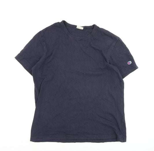 Champion Men Blue Medium Classic Crew Neck Cotton T-Shirt