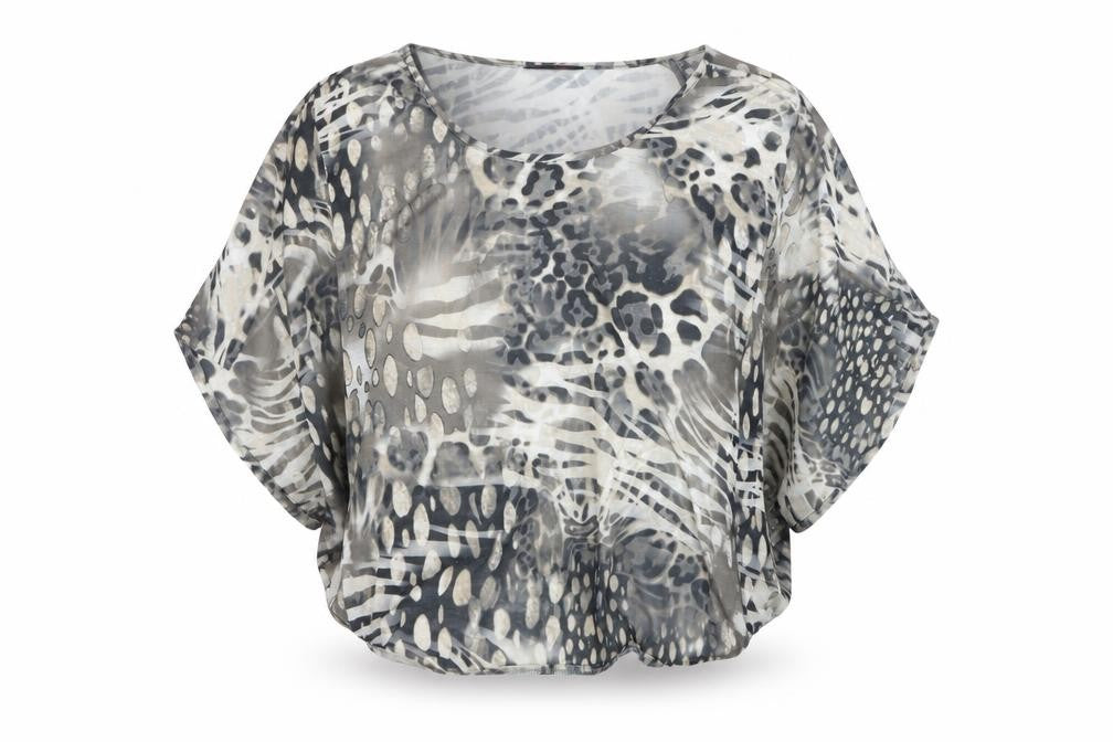 Miss Selfridge Women Grey Animal Print Sheer Crop Blouse Size 10