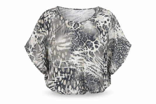 Miss Selfridge Women Grey Animal Print Sheer Crop Blouse Size 10