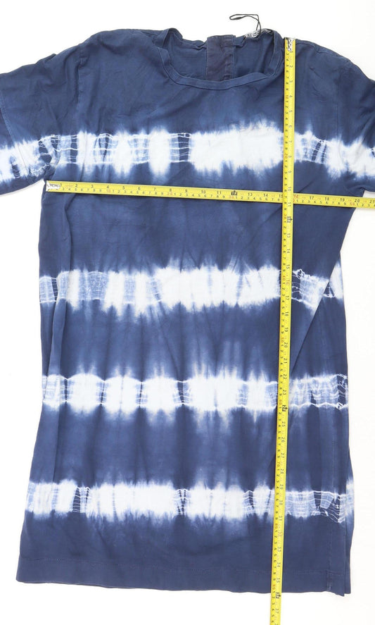 ZARA Women Blue Tie Dye Cotton Short T-Shirt Dress Size L