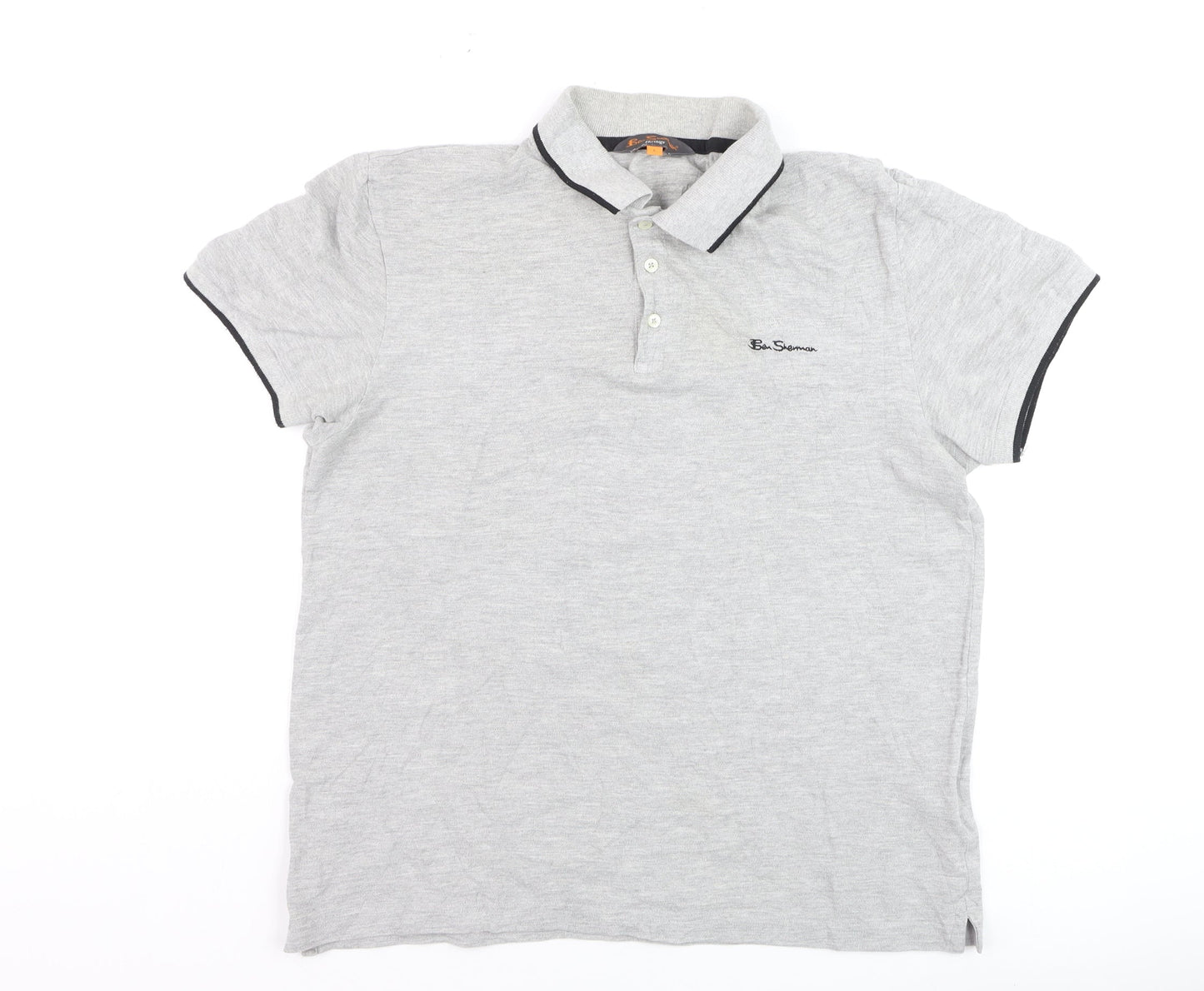 Ben Sherman Men's Grey Collared Short Sleeve Cotton Polo T-Shirt L