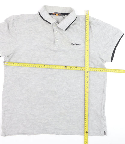 Ben Sherman Men's Grey Collared Short Sleeve Cotton Polo T-Shirt L