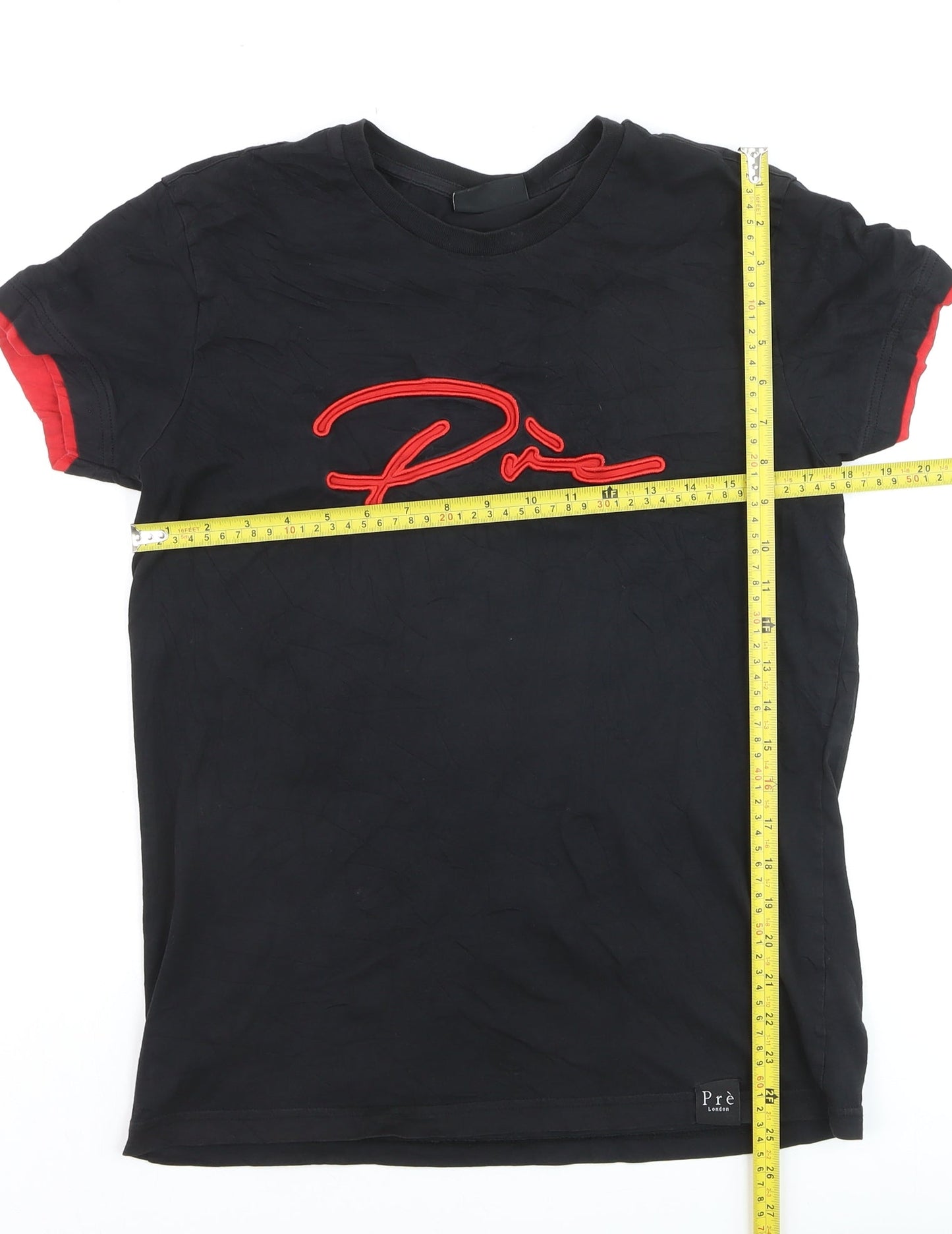 Prè London Men's Black Red Logo Short Sleeve Crew Neck T-Shirt Size S