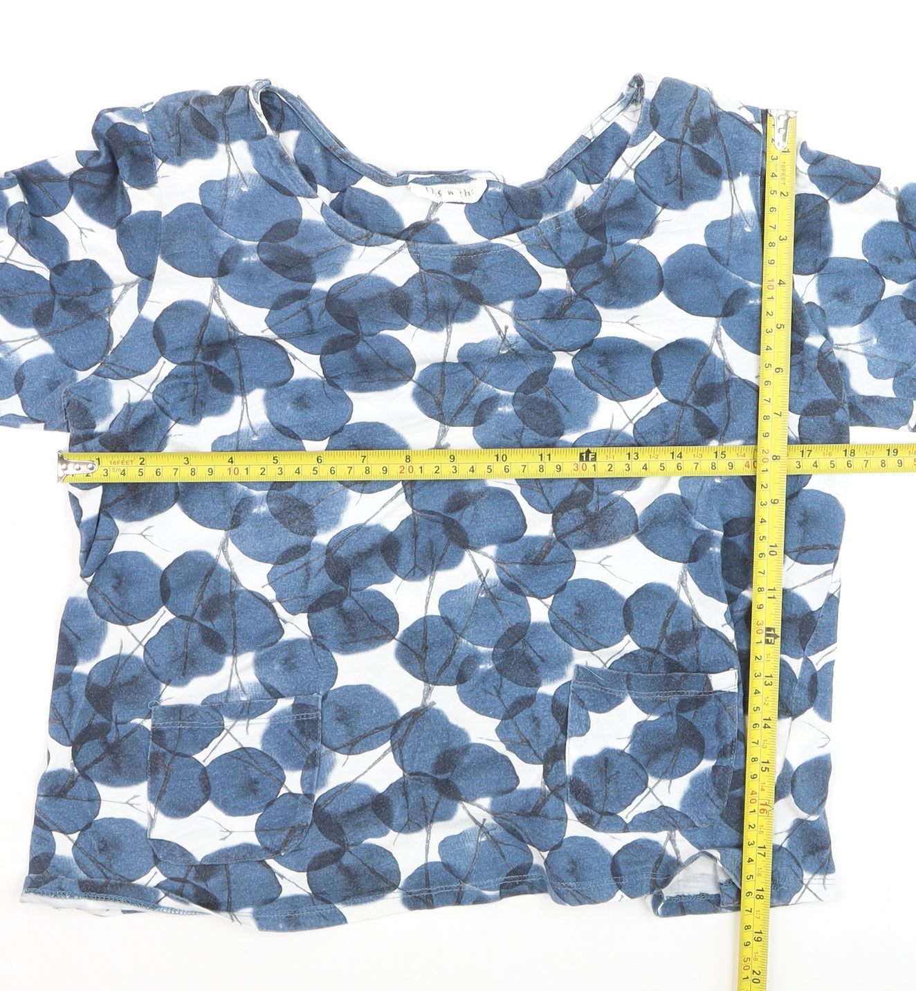 Thought Women’s Blue Floral 3/4 Sleeve Boat Neck Cotton Top M