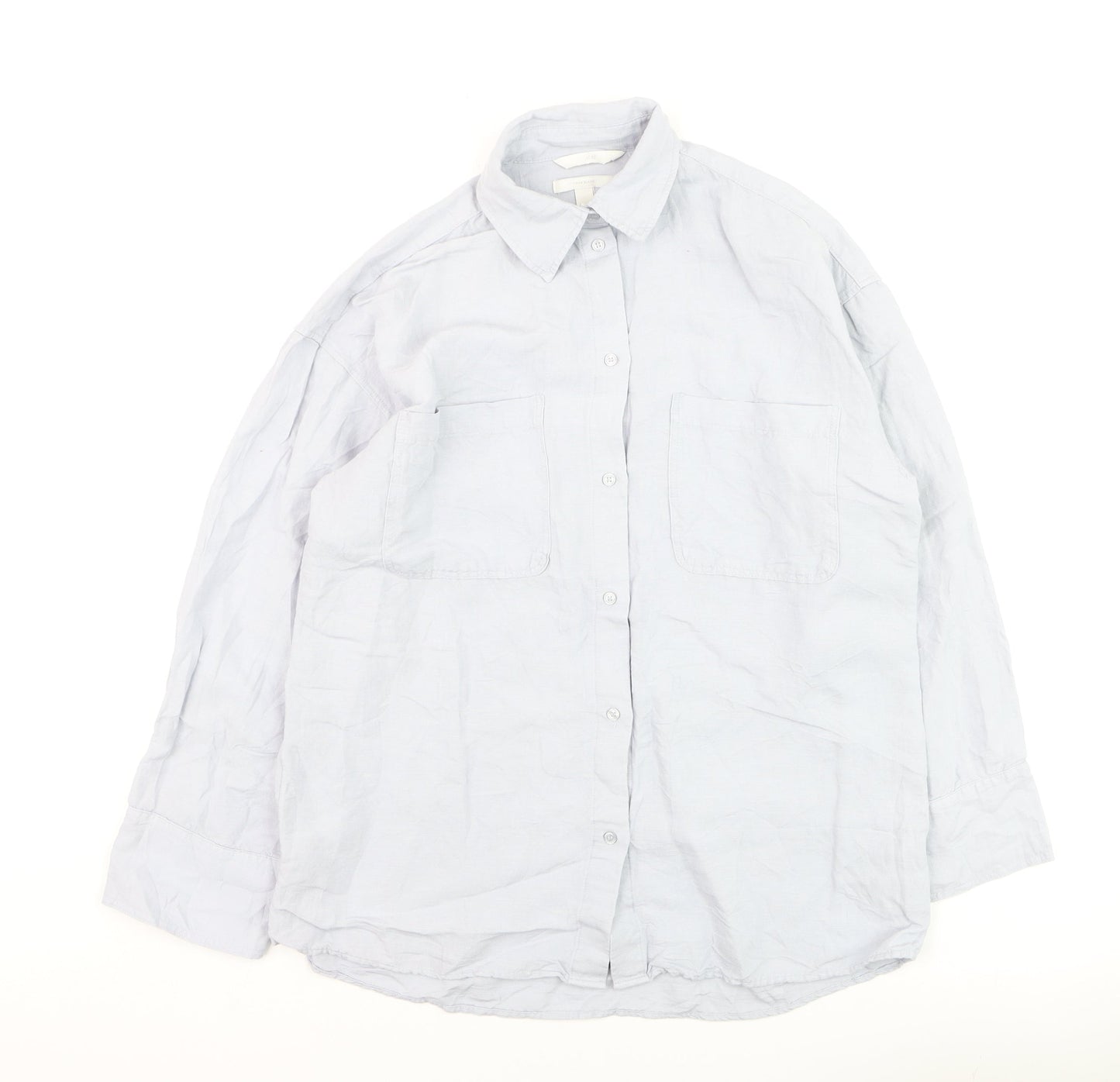 H&M Men’s Grey Linen Blend Long Sleeve Button-Up Shirt XS