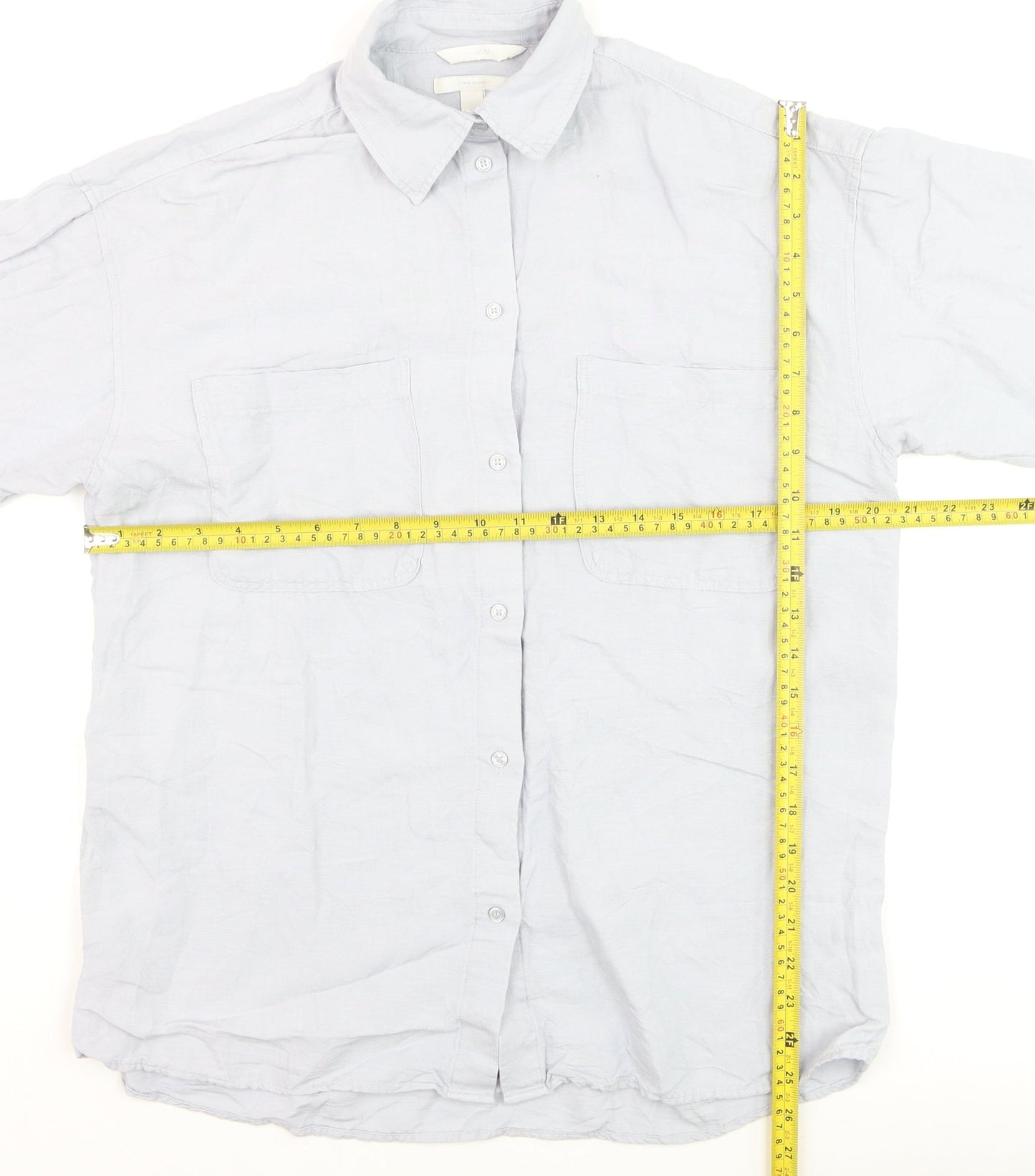 H&M Men’s Grey Linen Blend Long Sleeve Button-Up Shirt XS