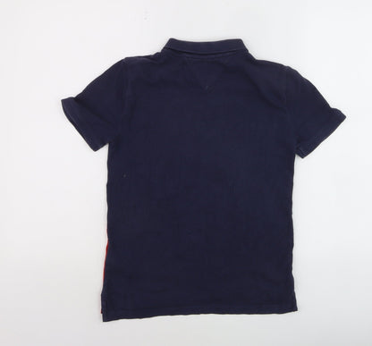 Tommy Hilfiger Boys Blue Red Colourblock Polo Shirt Size 152 Classic Cotton