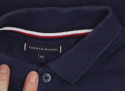Tommy Hilfiger Boys Blue Red Colourblock Polo Shirt Size 152 Classic Cotton