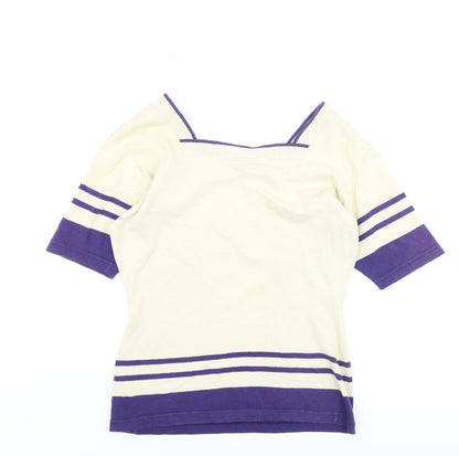 Next Women Ivory Purple Striped Square Neck Jumper M