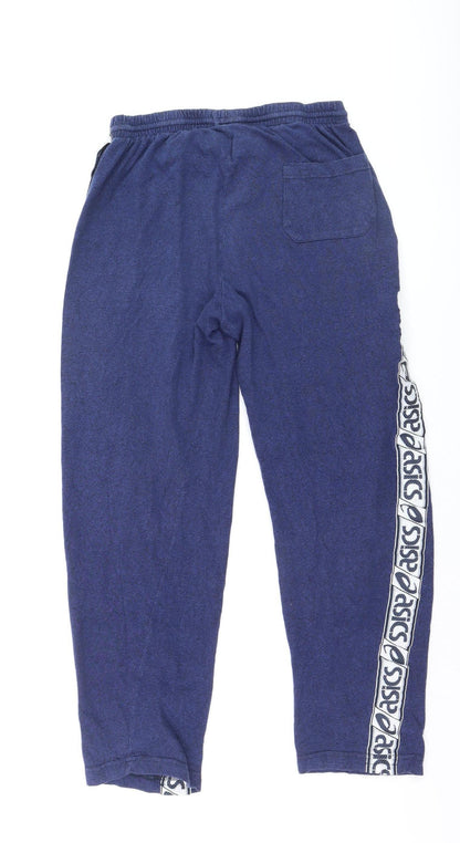 Asics Boys Blue Track Pants 20 Years Elastic Waist Fleece Trousers