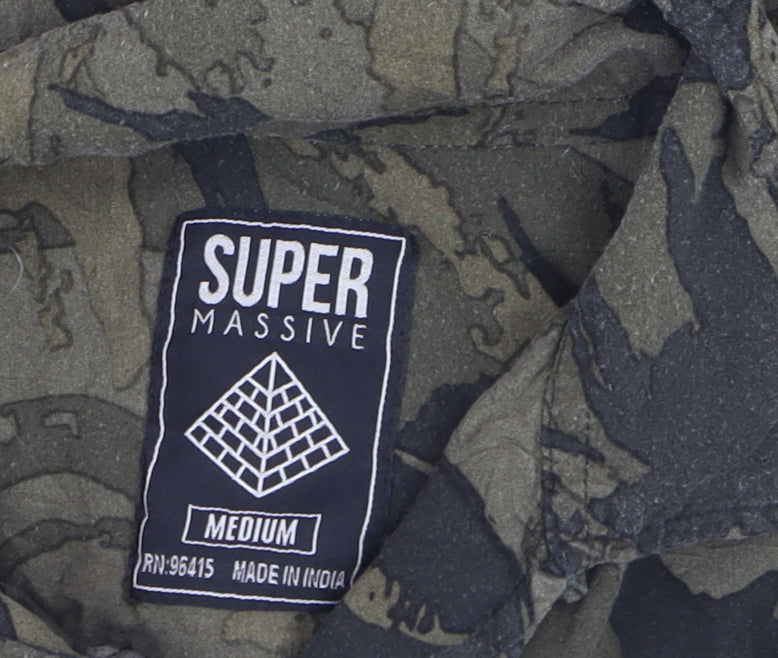 Super Massive Men's Green Camouflage Short Sleeve Button-Up Shirt Size M