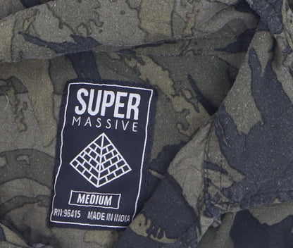 Super Massive Men's Green Camouflage Short Sleeve Button-Up Shirt Size M