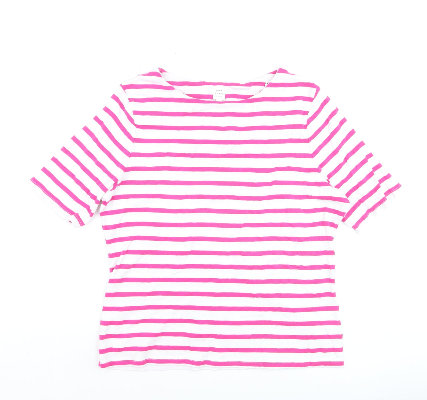 John Lewis Women’s Pink White Striped Cotton T-Shirt Size 18