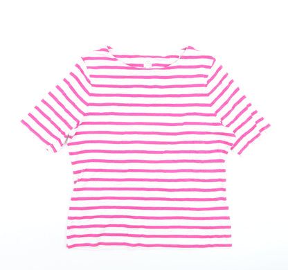 John Lewis Women’s Pink White Striped Cotton T-Shirt Size 18