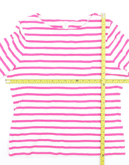 John Lewis Women’s Pink White Striped Cotton T-Shirt Size 18