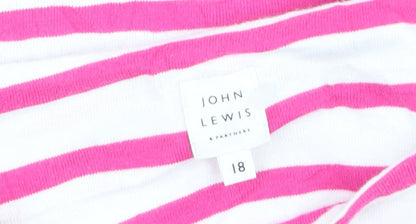 John Lewis Women’s Pink White Striped Cotton T-Shirt Size 18