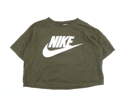 Nike Women's Green Cropped T-Shirt XS Relaxed Fit Sports Style