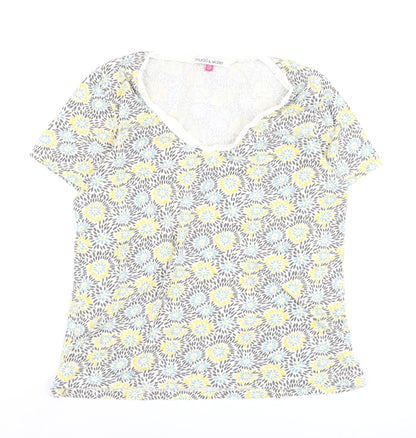 Mudd & Water Women's Multicoloured Floral Cotton V-Neck T-Shirt Size 14