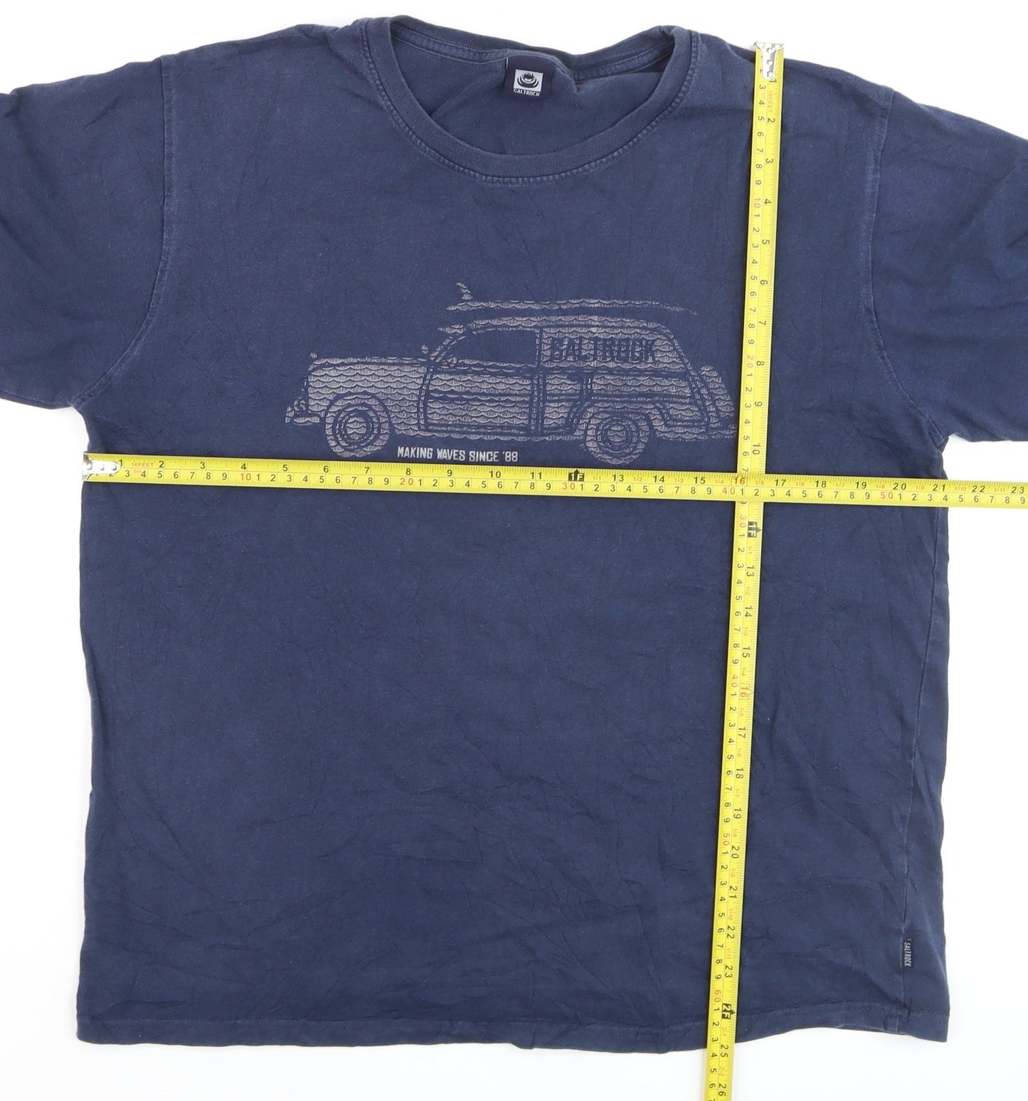 Saltrock Men's Blue Graphic Surf Van Crew Neck Cotton T-Shirt Size M
