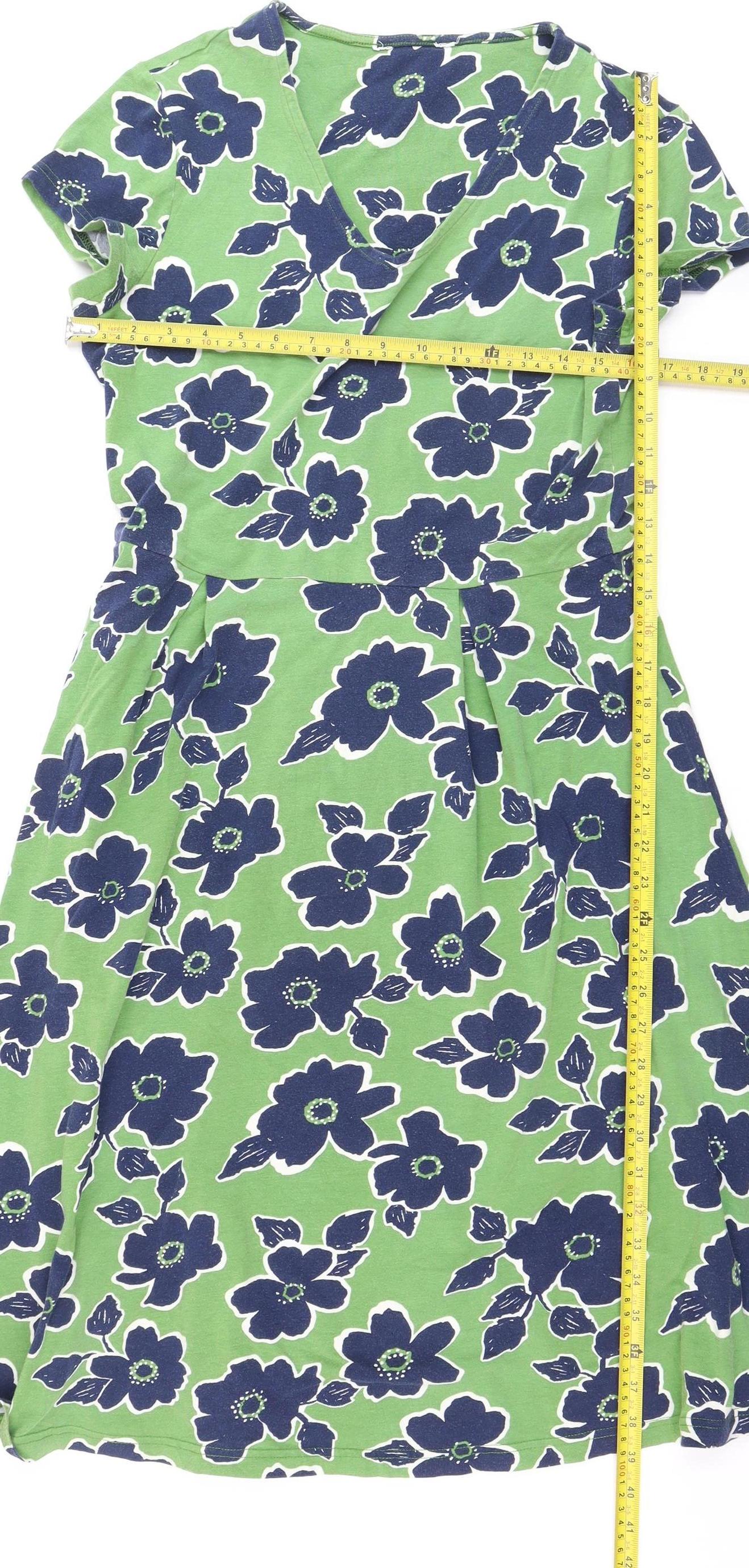 Seasalt Women’s Green Floral Wrap Dress Size 14 Short Sleeve