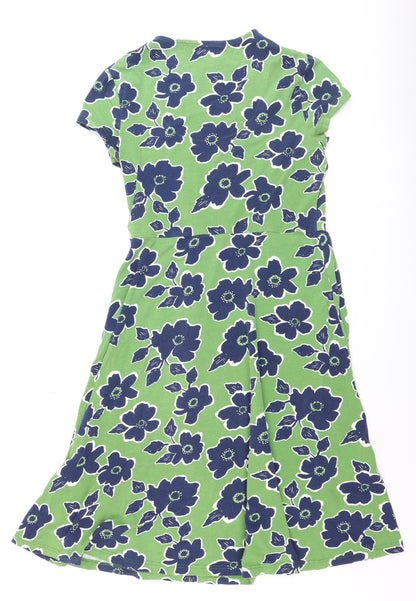 Seasalt Women’s Green Floral Wrap Dress Size 14 Short Sleeve
