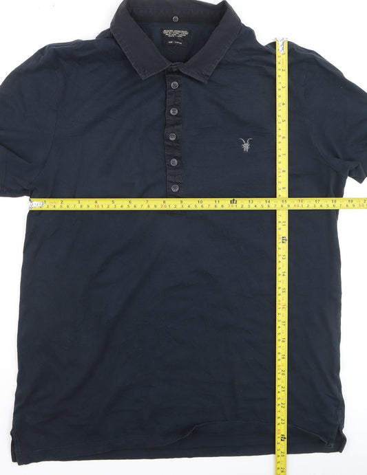 AllSaints Men's Blue Cotton Short Sleeve Polo Shirt Size L