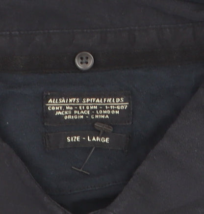 AllSaints Men's Blue Cotton Short Sleeve Polo Shirt Size L