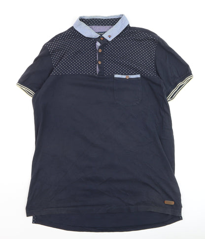 Twisted Soul Men's Blue Collared Short Sleeve Polka Dot T-Shirt XL
