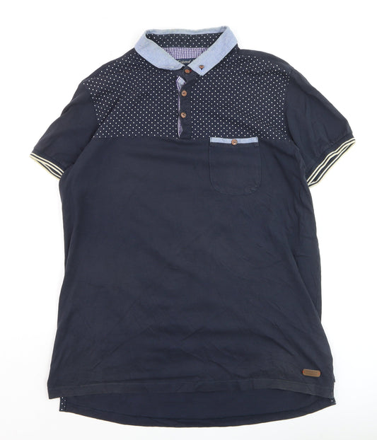 Twisted Soul Men's Blue Collared Short Sleeve Polka Dot T-Shirt XL