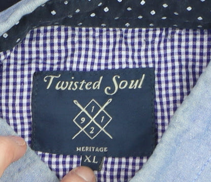 Twisted Soul Men's Blue Collared Short Sleeve Polka Dot T-Shirt XL