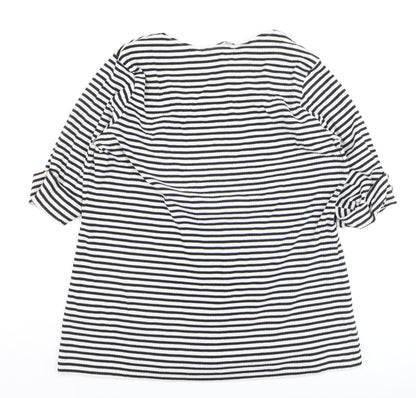 Next Womens Black White Striped Jersey Top Size 22 3/4 Sleeve