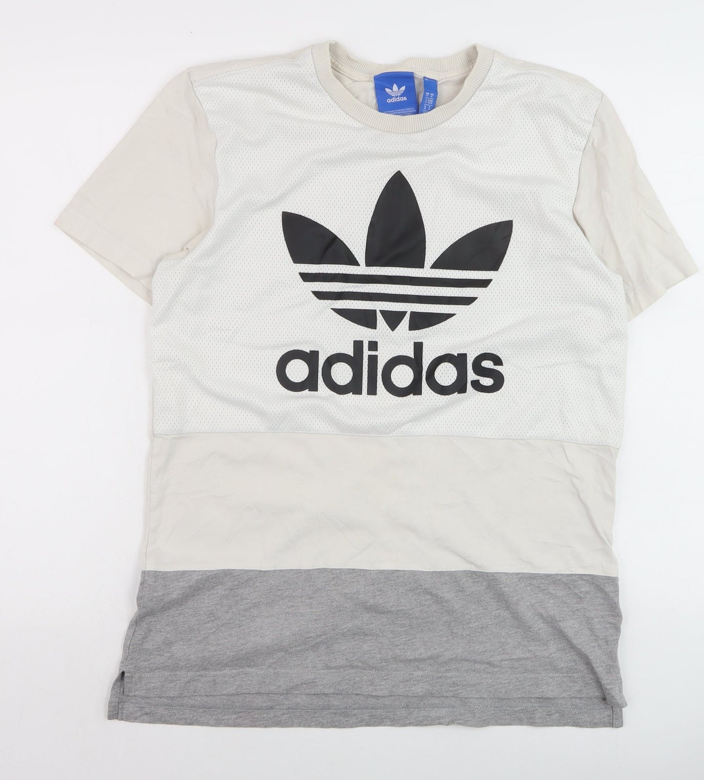 Adidas Men’s Beige Grey Colourblock Trefoil Logo T-Shirt Size M
