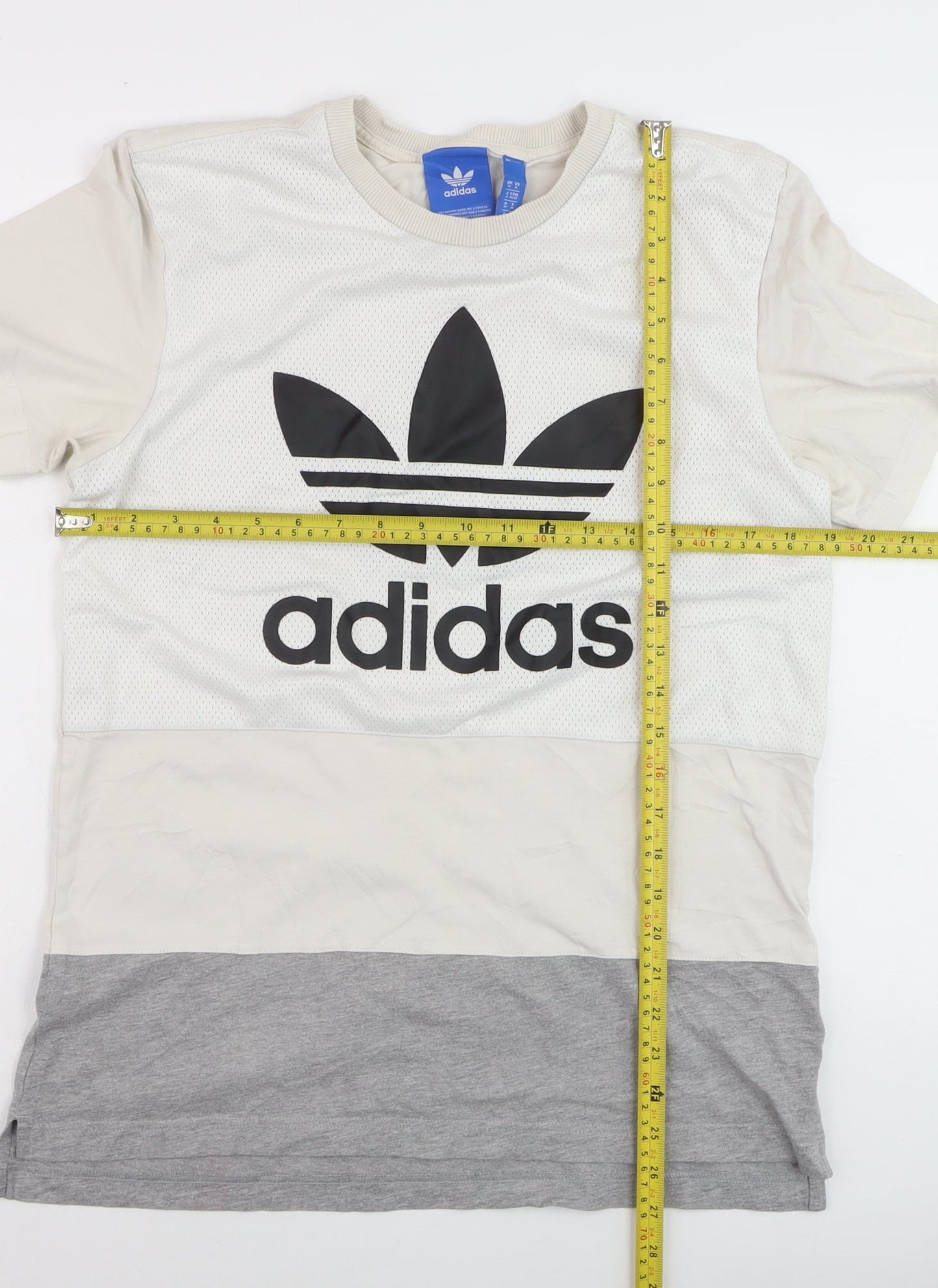 Adidas Men’s Beige Grey Colourblock Trefoil Logo T-Shirt Size M