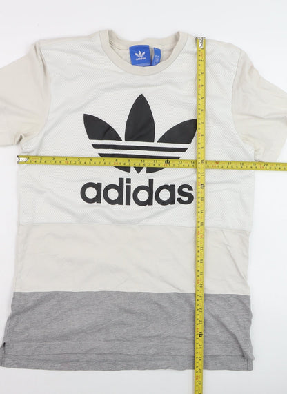 Adidas Men’s Beige Grey Colourblock Trefoil Logo T-Shirt Size M