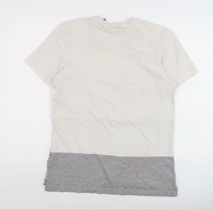 Adidas Men’s Beige Grey Colourblock Trefoil Logo T-Shirt Size M
