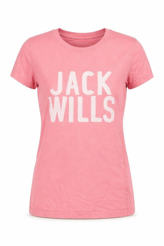 Front view of Jack Wills women’s pink slim fit basic cotton t-shirt, size UK 8
