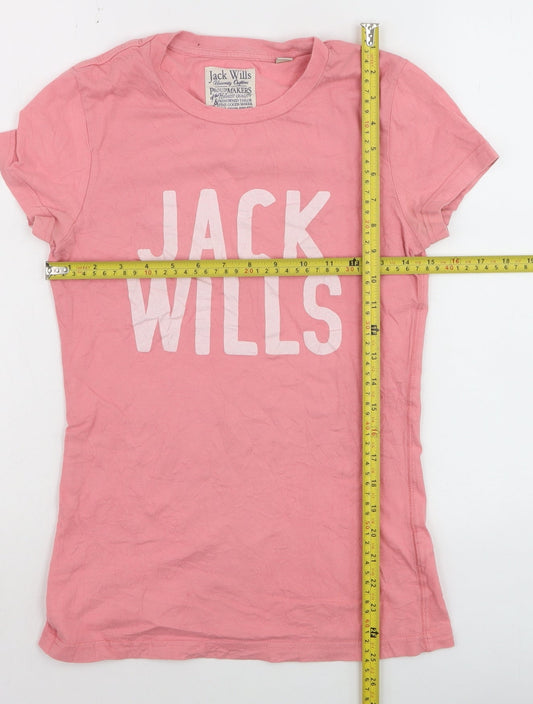 Jack Wills Womens Pink Slim Fit Basic Cotton T-Shirt Size 8