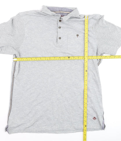 White Stuff Men's Grey Striped Cotton Polo Shirt Size M