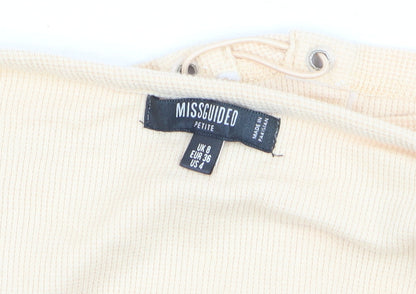 Missguided Women Beige Cropped Puff Sleeve Lace-Up Top UK 8 Petite