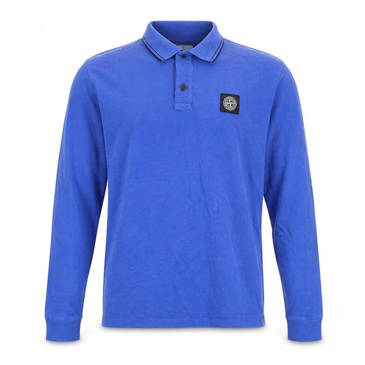 Front view of Stone Island Junior Blue Long Sleeve Polo Shirt Teen, size 14, 170