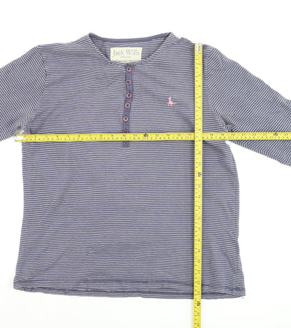 Jack Wills Men's Blue Striped Henley Long Sleeve Cotton Top M