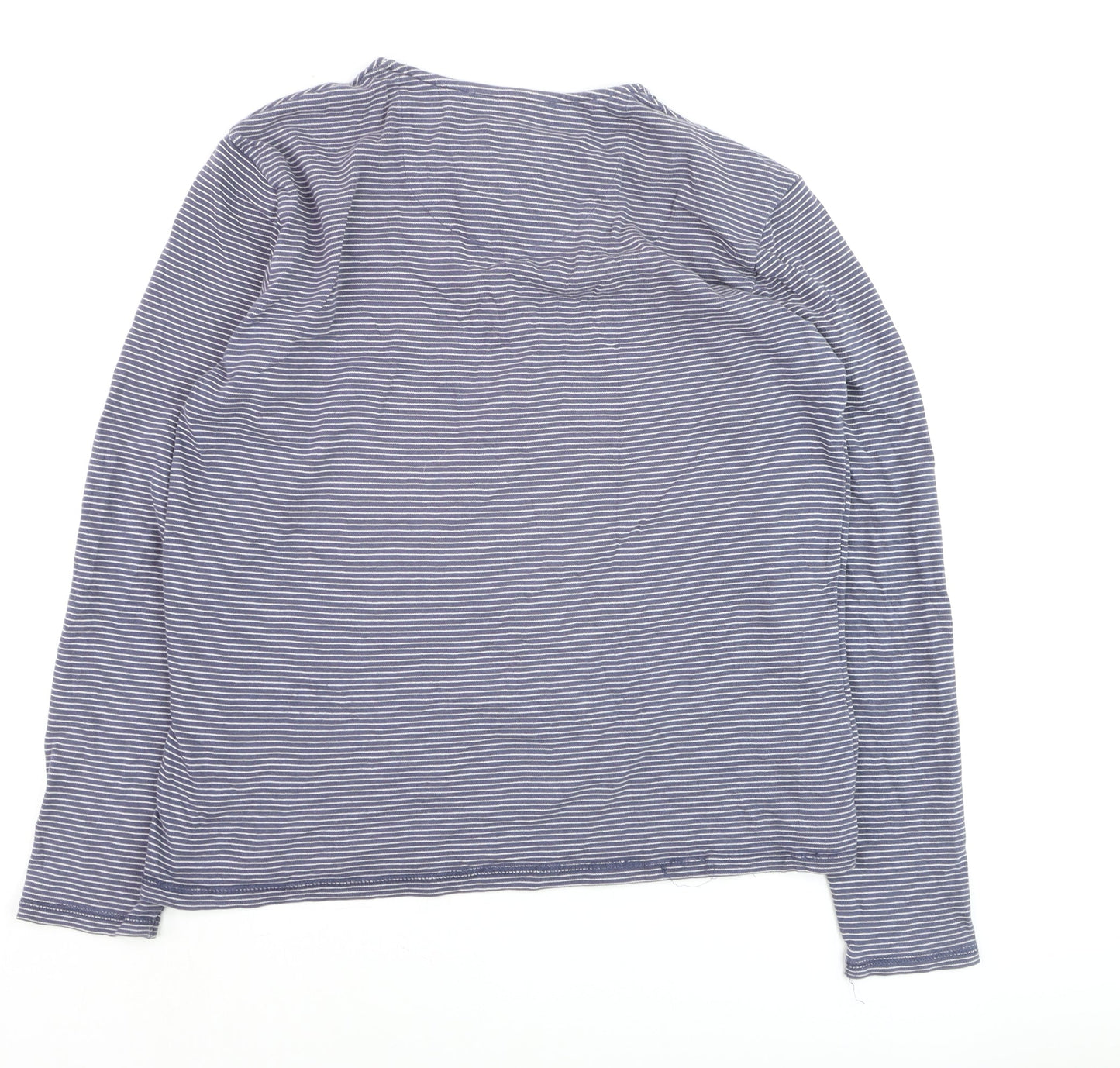 Jack Wills Men's Blue Striped Henley Long Sleeve Cotton Top M