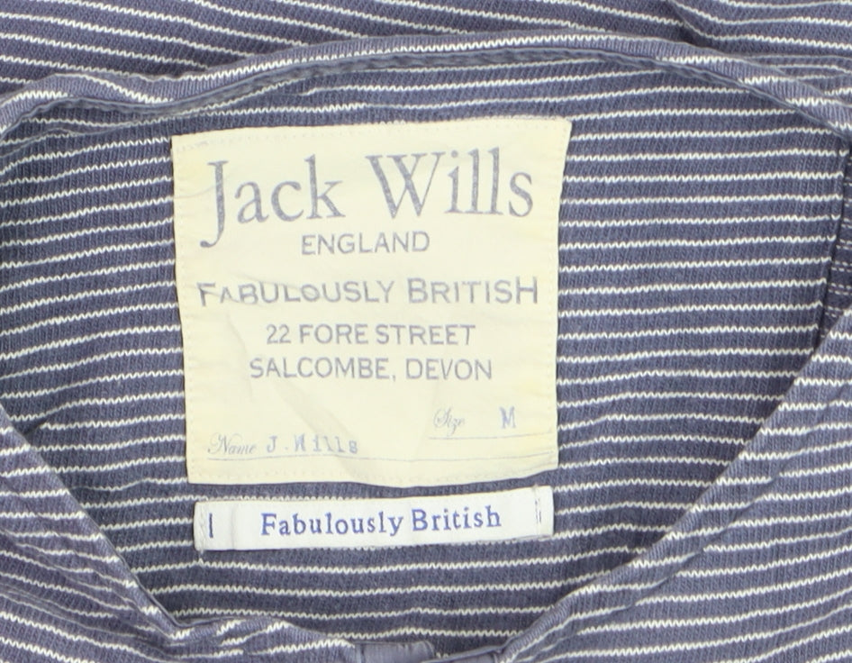 Jack Wills Men's Blue Striped Henley Long Sleeve Cotton Top M