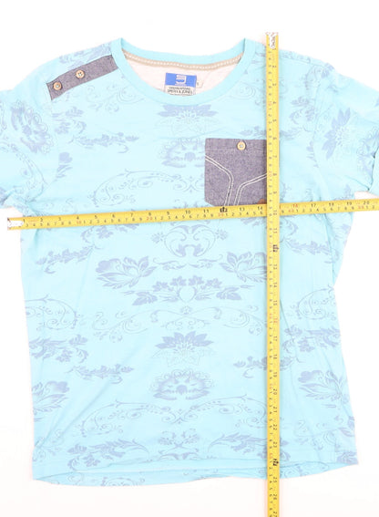 Smith & Jones Men's Blue Floral Crew Neck Cotton T-Shirt Size S