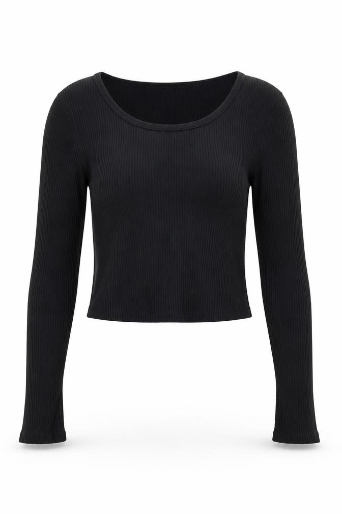 Uniqlo Women Black Ribbed Cotton Long Sleeve Pullover Jumper Size L