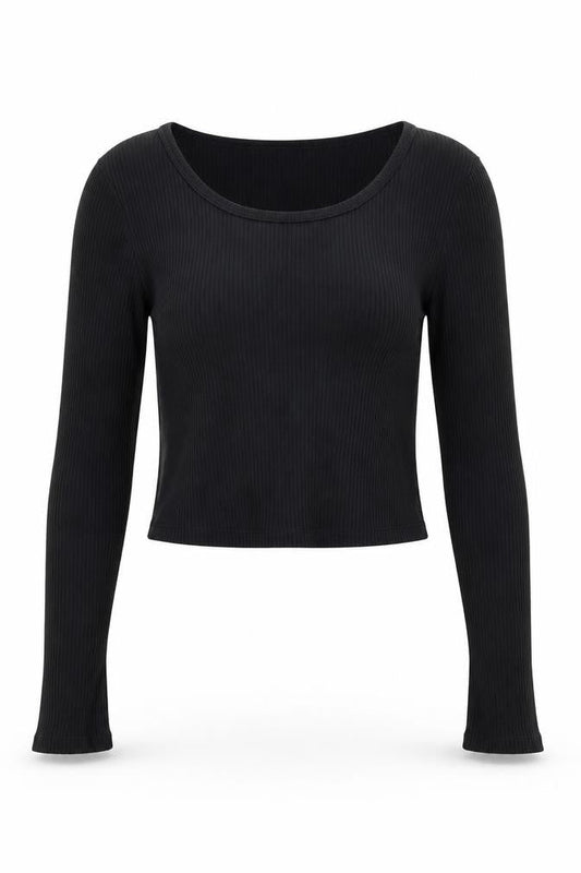Uniqlo Women Black Ribbed Cotton Long Sleeve Pullover Jumper Size L