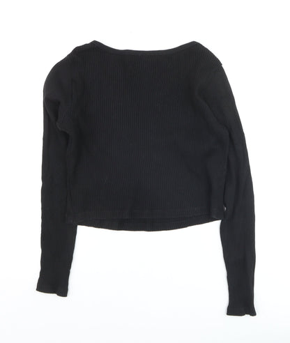 Uniqlo Women Black Ribbed Cotton Long Sleeve Pullover Jumper Size L