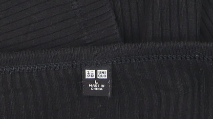 Uniqlo Women Black Ribbed Cotton Long Sleeve Pullover Jumper Size L